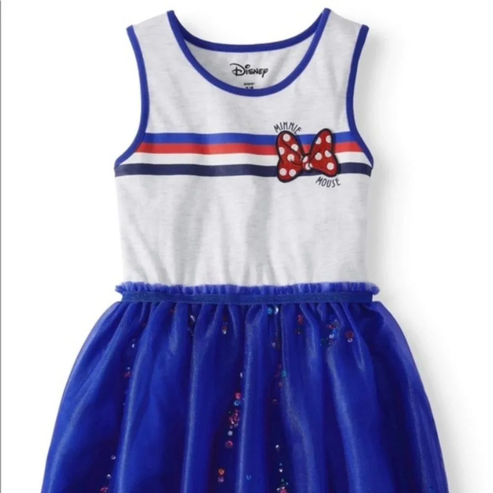 Disney Kids Girls Minnie Mouse Bow Print Jersey Tulle Blue Dress NWT
